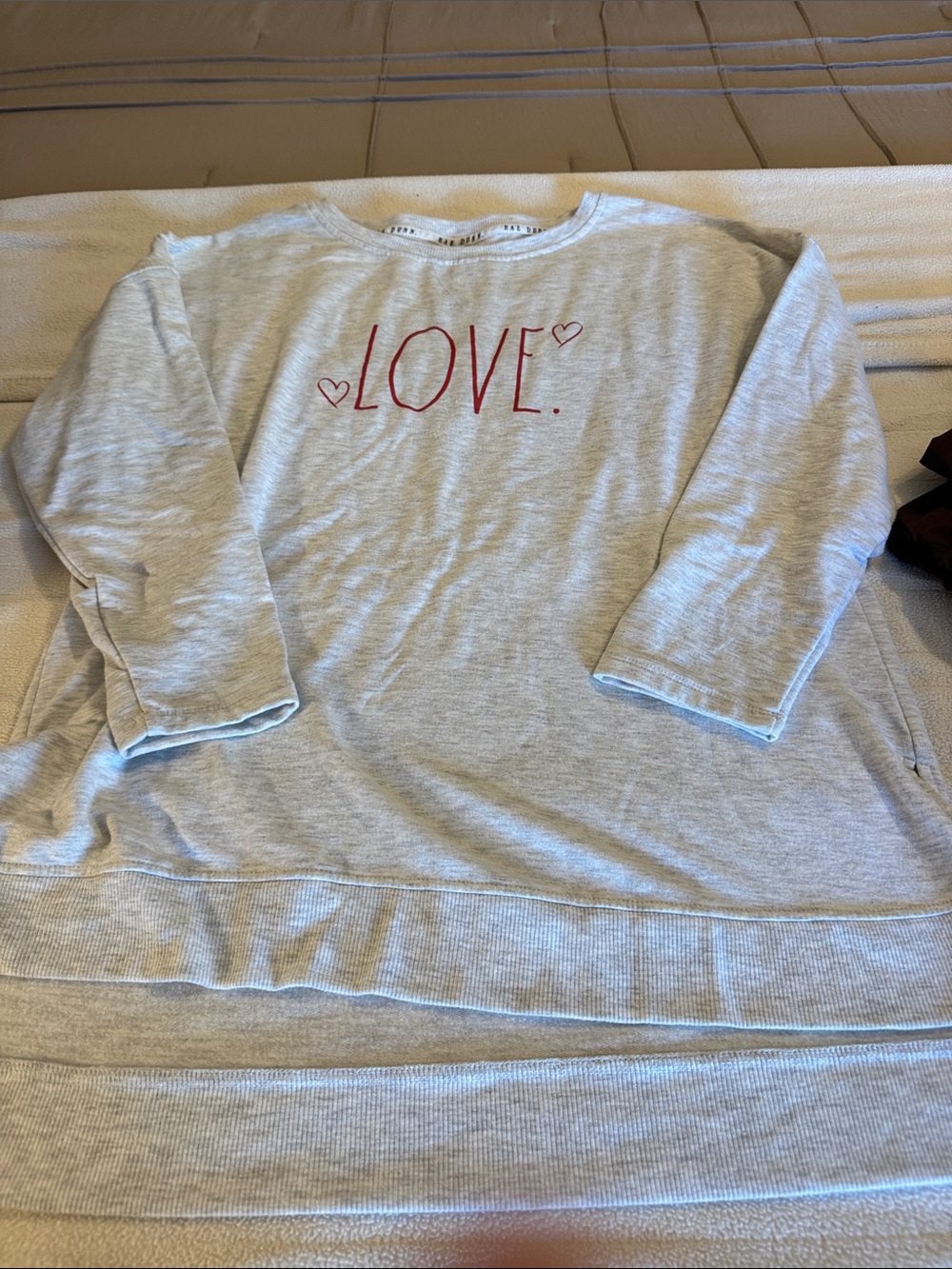 Rae Dunn Light Gray Sweatshirt with Red Lettering